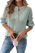 Ribbed Button Placket Banded Collar Drop Shoulder Henley Top